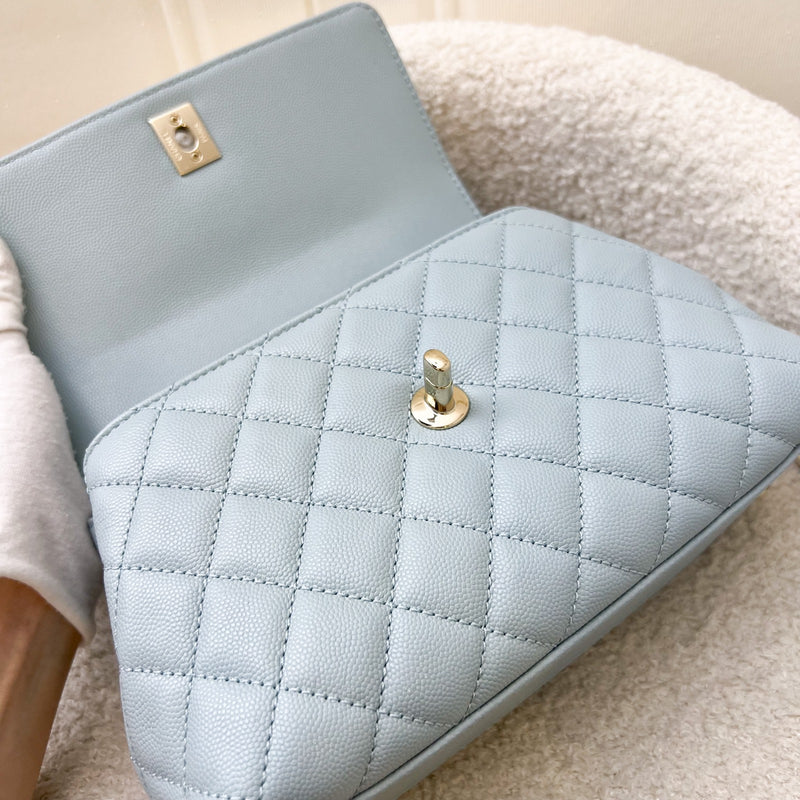 Chanel Small (24cm) Coco Handle in 22P Robin Egg Blue Caviar and LGHW (Model: A92990)