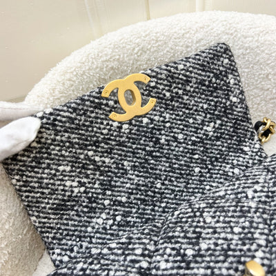 Chanel 19 Small Flap in Black and White Tweed Fabric and 3-tone HW