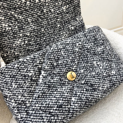 Chanel 19 Small Flap in Black and White Tweed Fabric and 3-tone HW