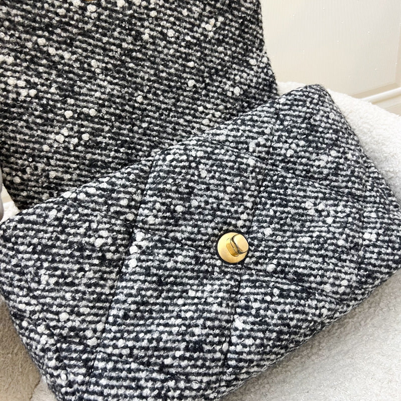 Chanel 19 Small Flap in Black and White Tweed Fabric and 3-tone HW