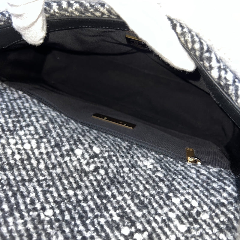 Chanel 19 Small Flap in Black and White Tweed Fabric and 3-tone HW