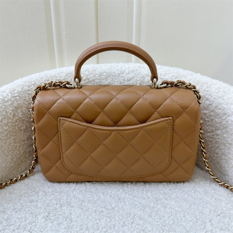 Chanel Top Handle Mini Rectangle Flap in 23P Caramel Lambskin and GHW