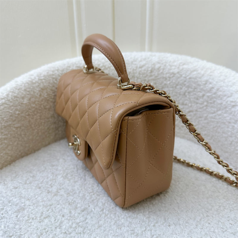 Chanel Top Handle Mini Rectangle Flap in 23P Caramel Lambskin and GHW