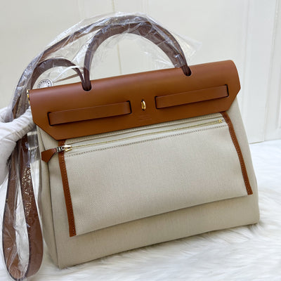 Hermes Herbag 31 in Beton Canvas and Fauve Leather in GHW