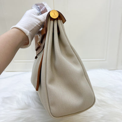 Hermes Herbag 31 in Beton Canvas and Fauve Leather in GHW