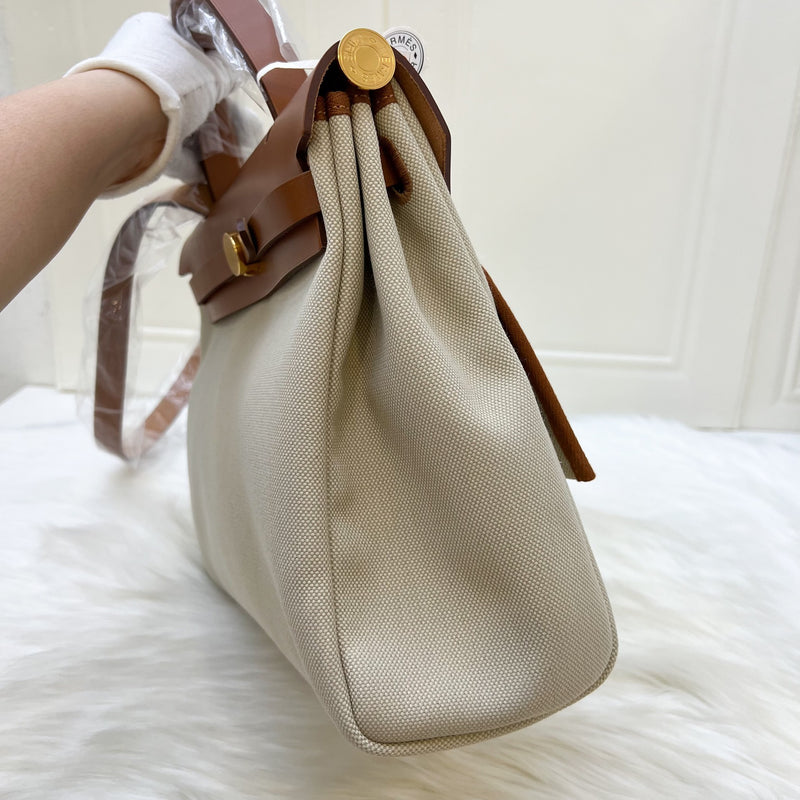 Hermes Herbag 31 in Beton Canvas and Fauve Leather in GHW