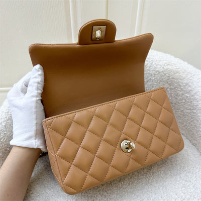 Chanel Top Handle Mini Rectangle Flap in 23P Caramel Lambskin and GHW