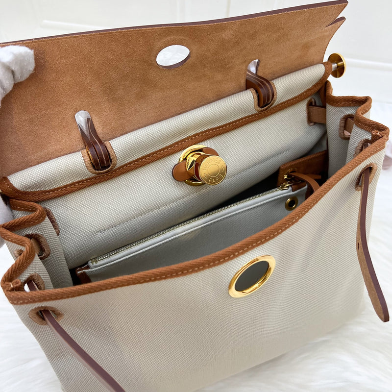 Hermes Herbag 31 in Beton Canvas and Fauve Leather in GHW