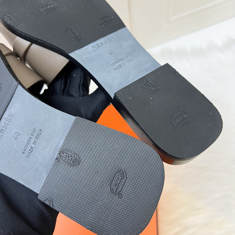 Hermes Guilia Sandals in Etoupe Calfskin and PHW Sz 40