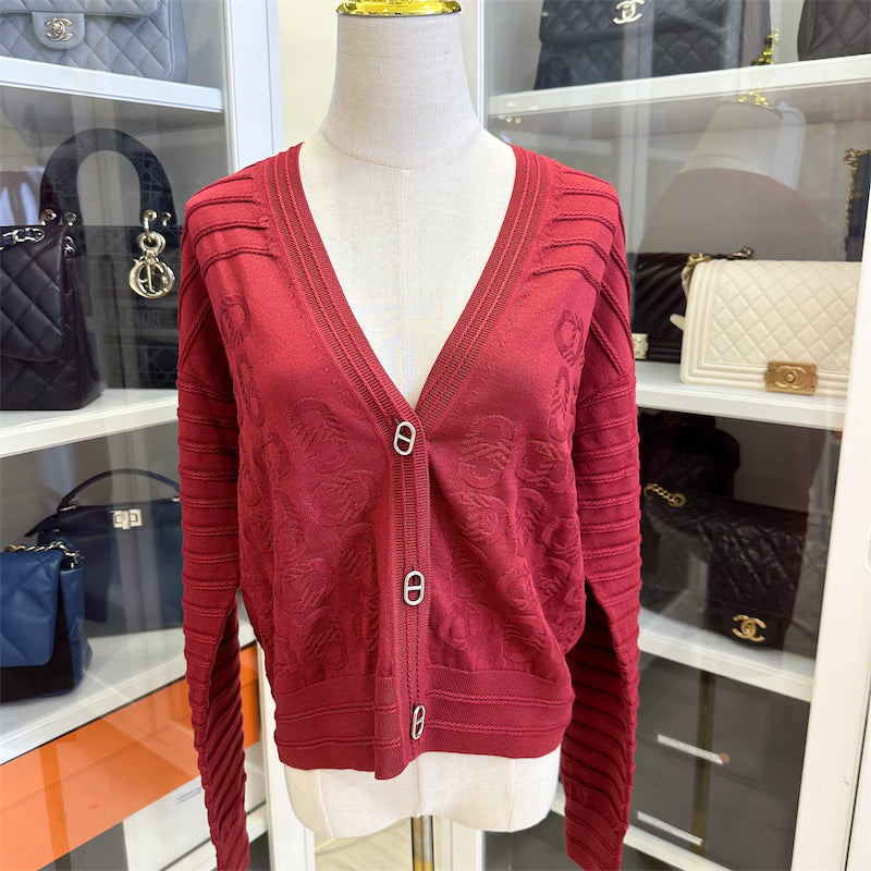 Hermes Cardigan in Rouge Cardinal Silk and Cotton Size 40
