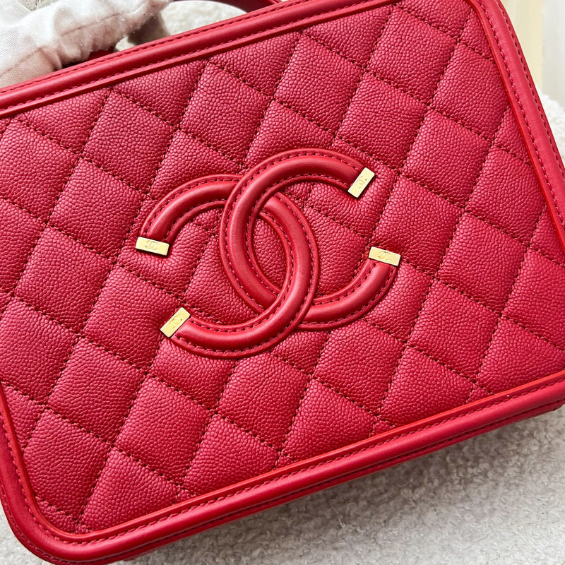 Chanel Medium Filigree Vanity in Red Caviar and AGHW (Model: A93343)