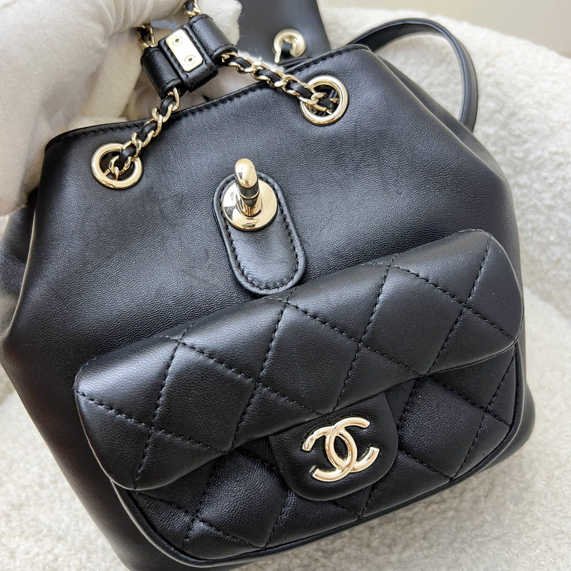 Chanel Duma Mini Backpack in Black Lambskin and LGHW (Model: AS2908)