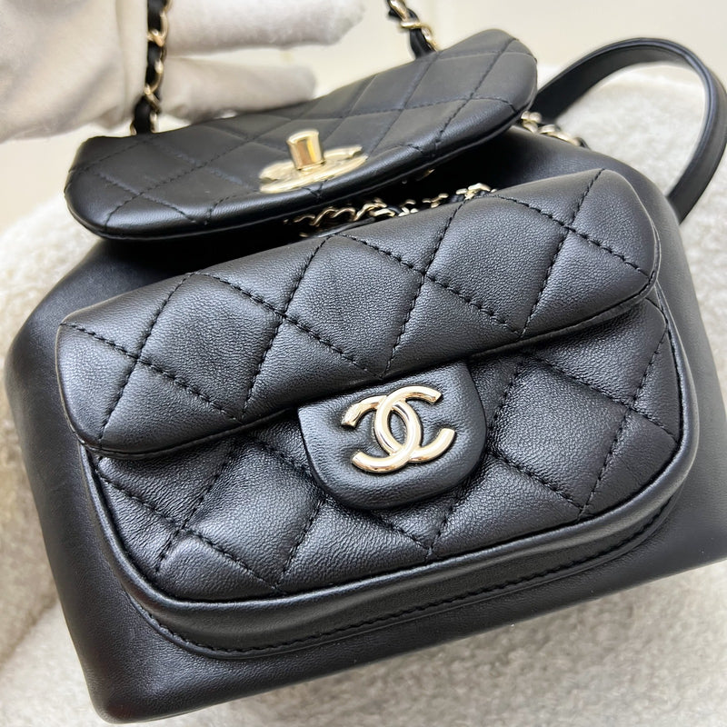 Chanel Duma Mini Backpack in Black Lambskin and LGHW (Model: AS2908)