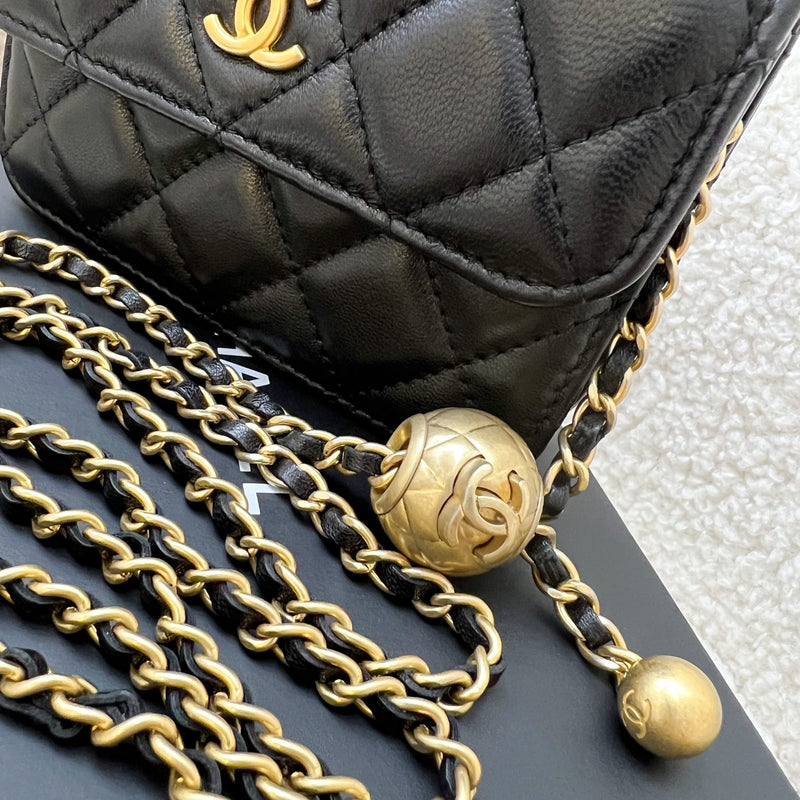 Chanel Pearl Crush Belt / Waist Bag in Black Lambskin and AGHW