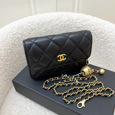 Chanel Pearl Crush Belt / Waist Bag in Black Lambskin and AGHW