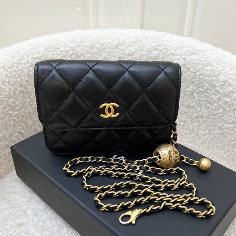 Chanel Pearl Crush Belt / Waist Bag in Black Lambskin and AGHW