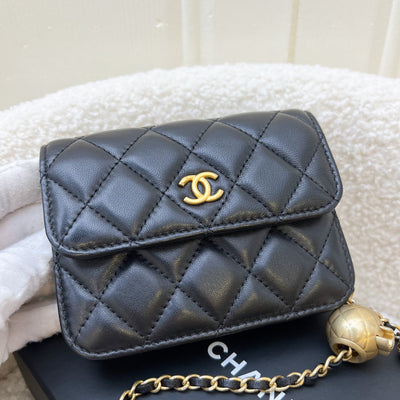 Chanel Pearl Crush Belt / Waist Bag in Black Lambskin and AGHW