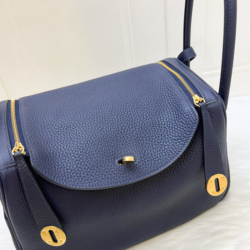 Hermes Lindy 26 in Bleu Nuit Clemence Leather and GHW
