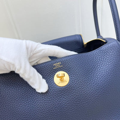 Hermes Lindy 26 in Bleu Nuit Clemence Leather and GHW