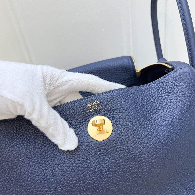 Hermes Lindy 26 in Bleu Nuit Clemence Leather and GHW