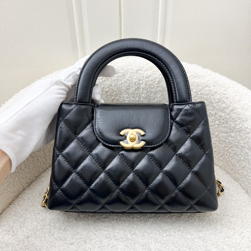 Chanel Mini / Small Kelly Bag in 25C Black Shiny Distressed Calfskin and AGHW