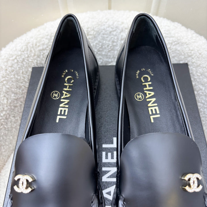 Chanel 25P Mocassins with Diamantes Studded CC Logo in Black