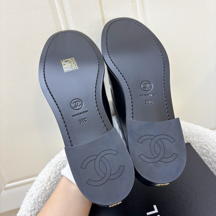 Chanel 25P Mocassins with Diamantes Studded CC Logo in Black