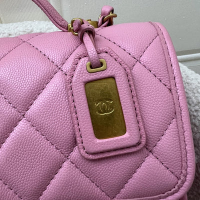 Chanel 22K Seasonal Flap with Top Handle in Pink Caviar and AGHW (Model: AS3653)