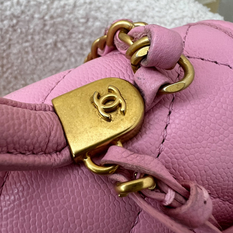 Chanel 22K Seasonal Flap with Top Handle in Pink Caviar and AGHW (Model: AS3653)