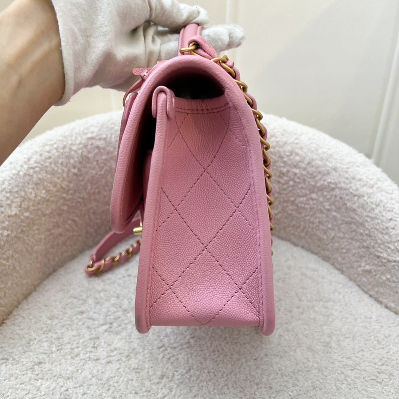 Chanel 22K Seasonal Flap with Top Handle in Pink Caviar and AGHW (Model: AS3653)