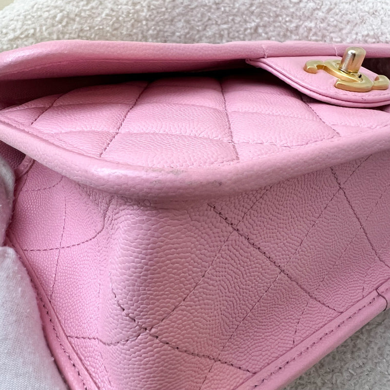 Chanel 22K Seasonal Flap with Top Handle in Pink Caviar and AGHW (Model: AS3653)