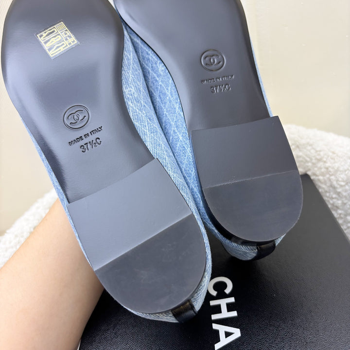 Chanel Classic Ballerina Pumps in Embroidered Light Blue Denim