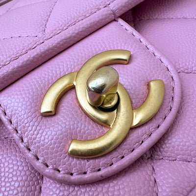 Chanel 22K Seasonal Flap with Top Handle in Pink Caviar and AGHW (Model: AS3653)