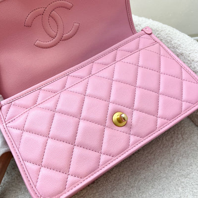 Chanel 22K Seasonal Flap with Top Handle in Pink Caviar and AGHW (Model: AS3653)