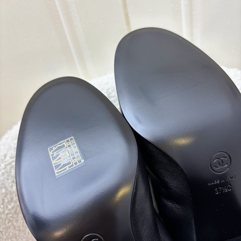 Chanel 24A Mary Janes with Gold Charms and Buckle in Black Lambskin and AGHW Sz 37.5