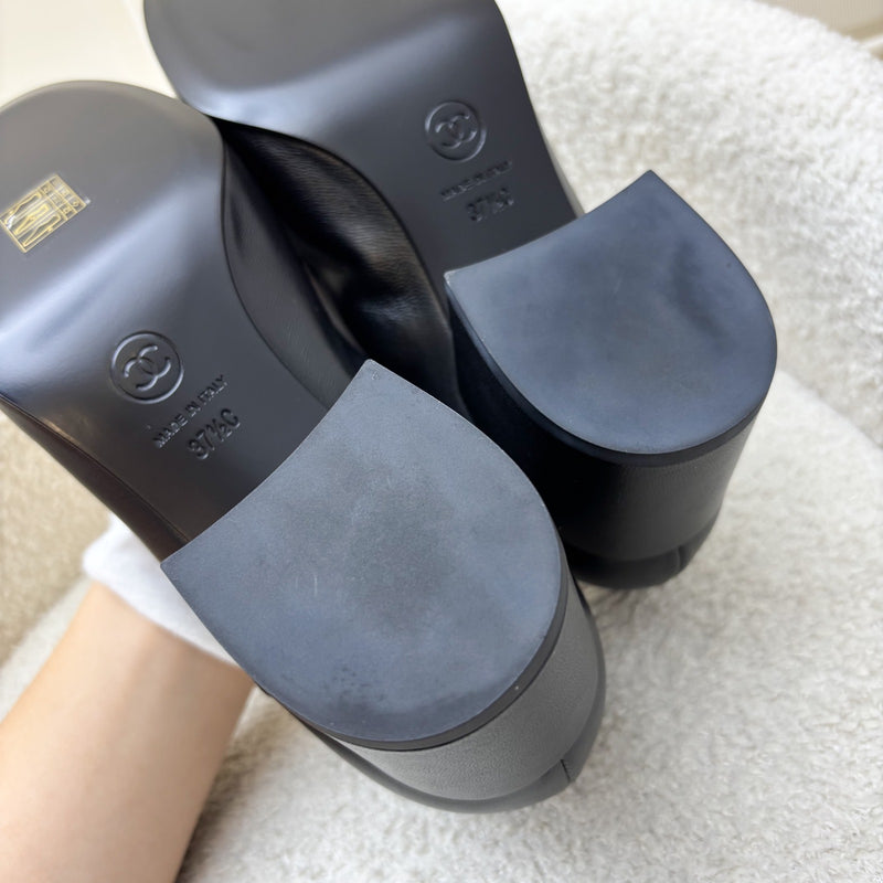 Chanel 24A Mary Janes with Gold Charms and Buckle in Black Lambskin and AGHW Sz 37.5