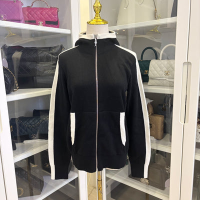 Chanel 25C Zipped Cardigan in Black / White Cashmere Sz 38 (Model: P78345)