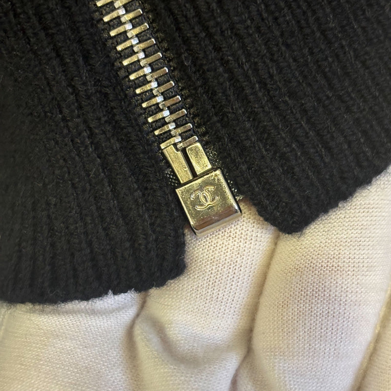 Chanel 25C Zipped Cardigan in Black / White Cashmere Sz 38 (Model: P78345)