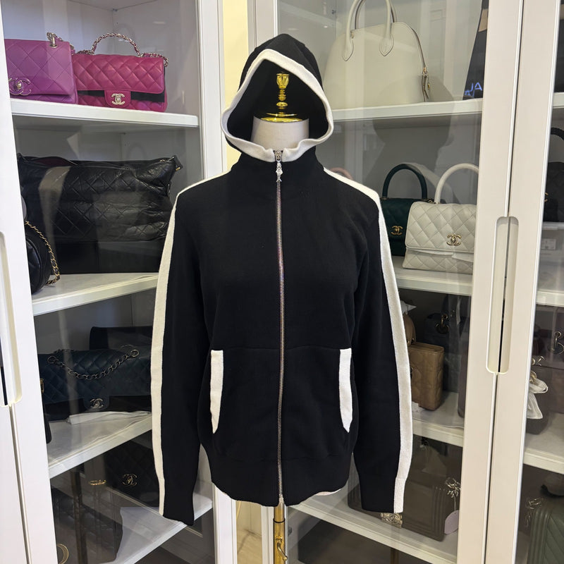 Chanel 25C Zipped Cardigan in Black / White Cashmere Sz 38 (Model: P78345)