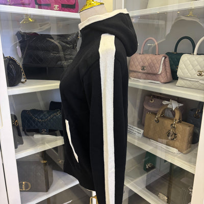 Chanel 25C Zipped Cardigan in Black / White Cashmere Sz 38 (Model: P78345)