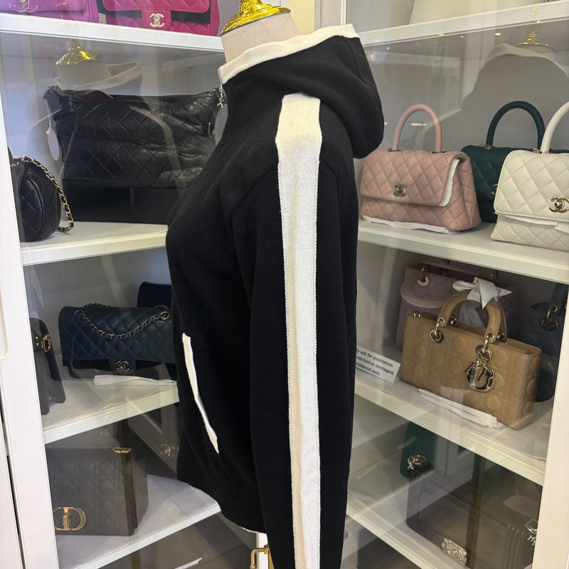 Chanel 25C Zipped Cardigan in Black / White Cashmere Sz 38 (Model: P78345)