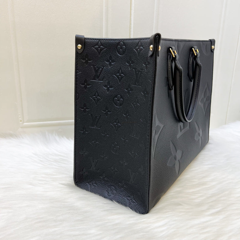 LV Onthego MM in Black Giant Monogram Empreinte Leather and GHW (Model: M45595)