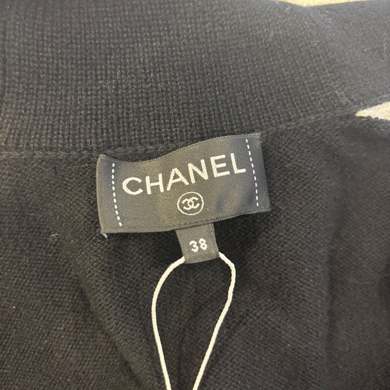 Chanel 25C Zipped Cardigan in Black / White Cashmere Sz 38 (Model: P78345)