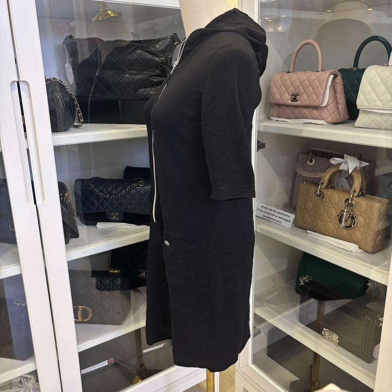 Chanel 25C Zipped Hoodie Dress in Black Cotton and Cashmere Sz 40