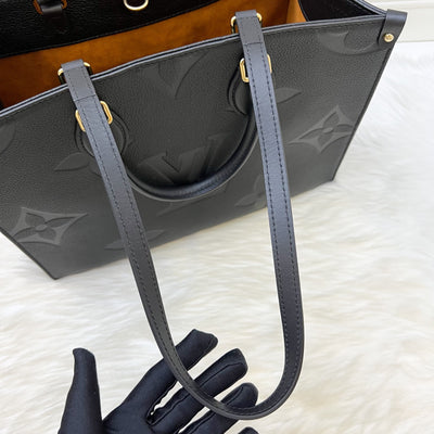 LV Onthego MM in Black Giant Monogram Empreinte Leather and GHW (Model: M45595)