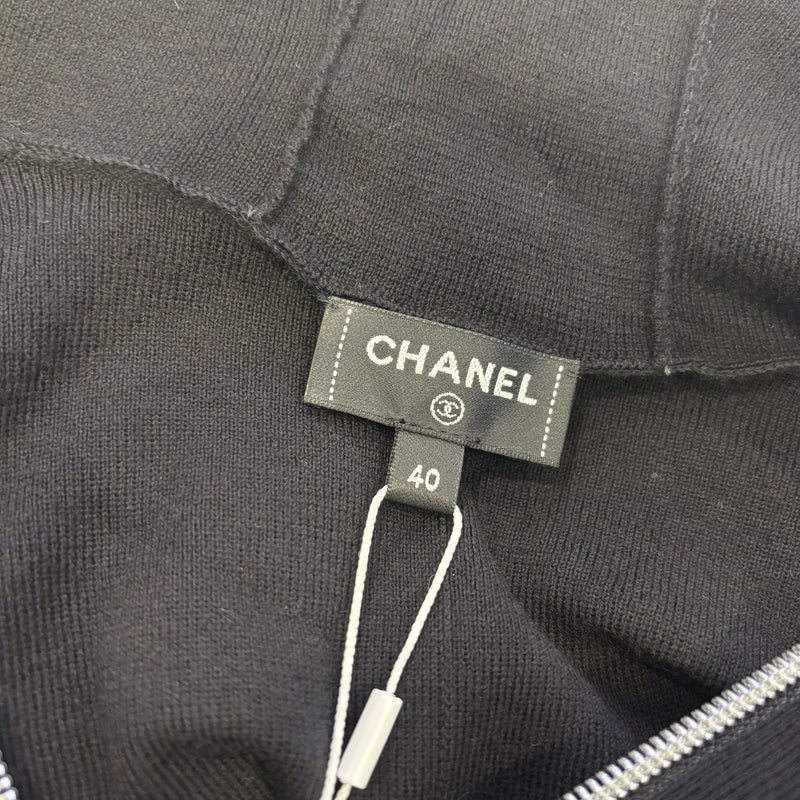Chanel 25C Zipped Hoodie Dress in Black Cotton and Cashmere Sz 40