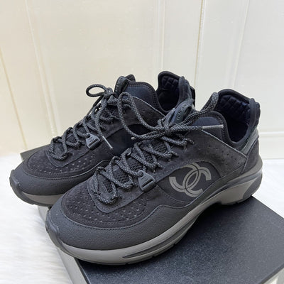 Chanel 23S CC Logo Sneakers in Black Fabric, Suede Calfskin and Mesh Size 37.5