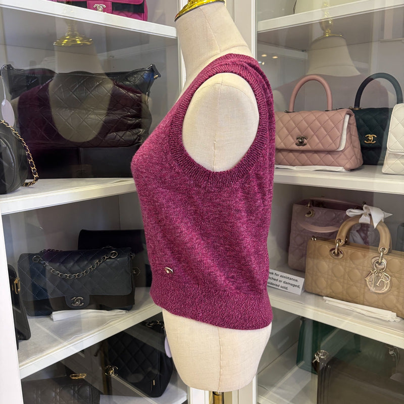 Chanel 24A Seasonal Vest with Embroidered CC Logo Crest in Dark Mauve Cashmere Sz 36