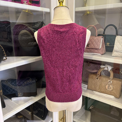 Chanel 24A Seasonal Vest with Embroidered CC Logo Crest in Dark Mauve Cashmere Sz 36