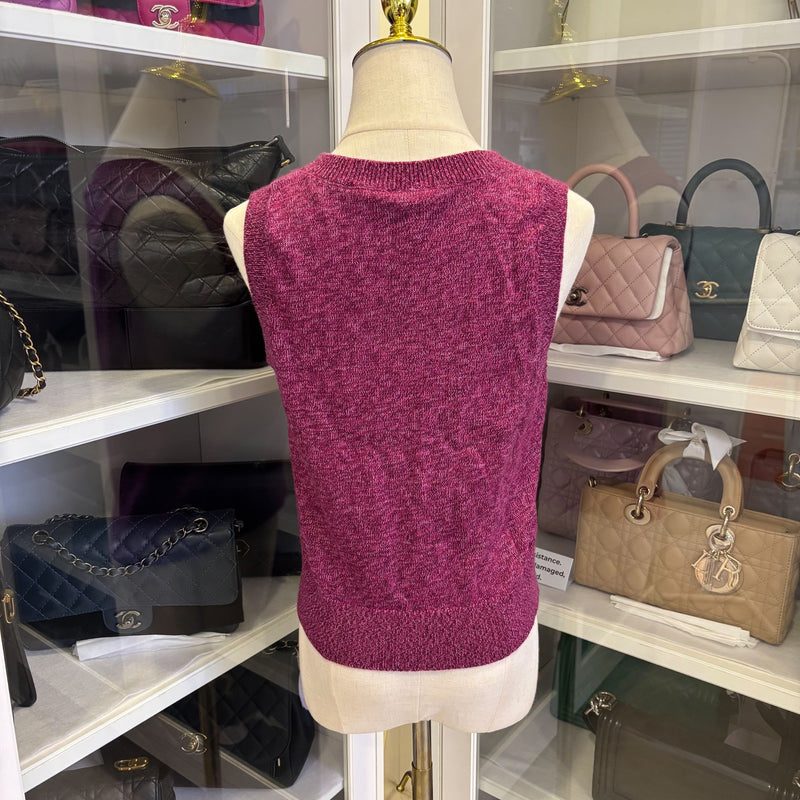 Chanel 24A Seasonal Vest with Embroidered CC Logo Crest in Dark Mauve Cashmere Sz 36